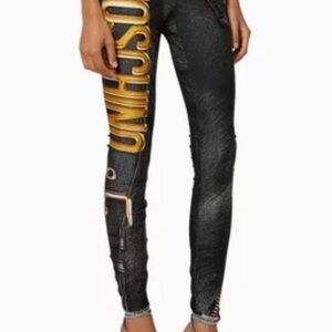 Moschino Black and Gold Lettered Jeans